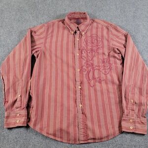 RA.RE Shirt Mens 2XL Red Striped Embroidered Rose Button Up Made in Italy Cotton